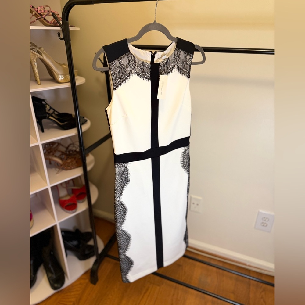 New York & Company Black and White Midi Dress